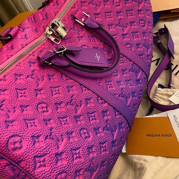 Keepall 50 Tau.Mng BL Rose Bull Calf Leather Weekend/Travel Bag - Picture 6 of 12